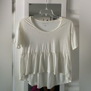 American Eagle Outfitters Cream Smocked Short Sleeve T-Shirt